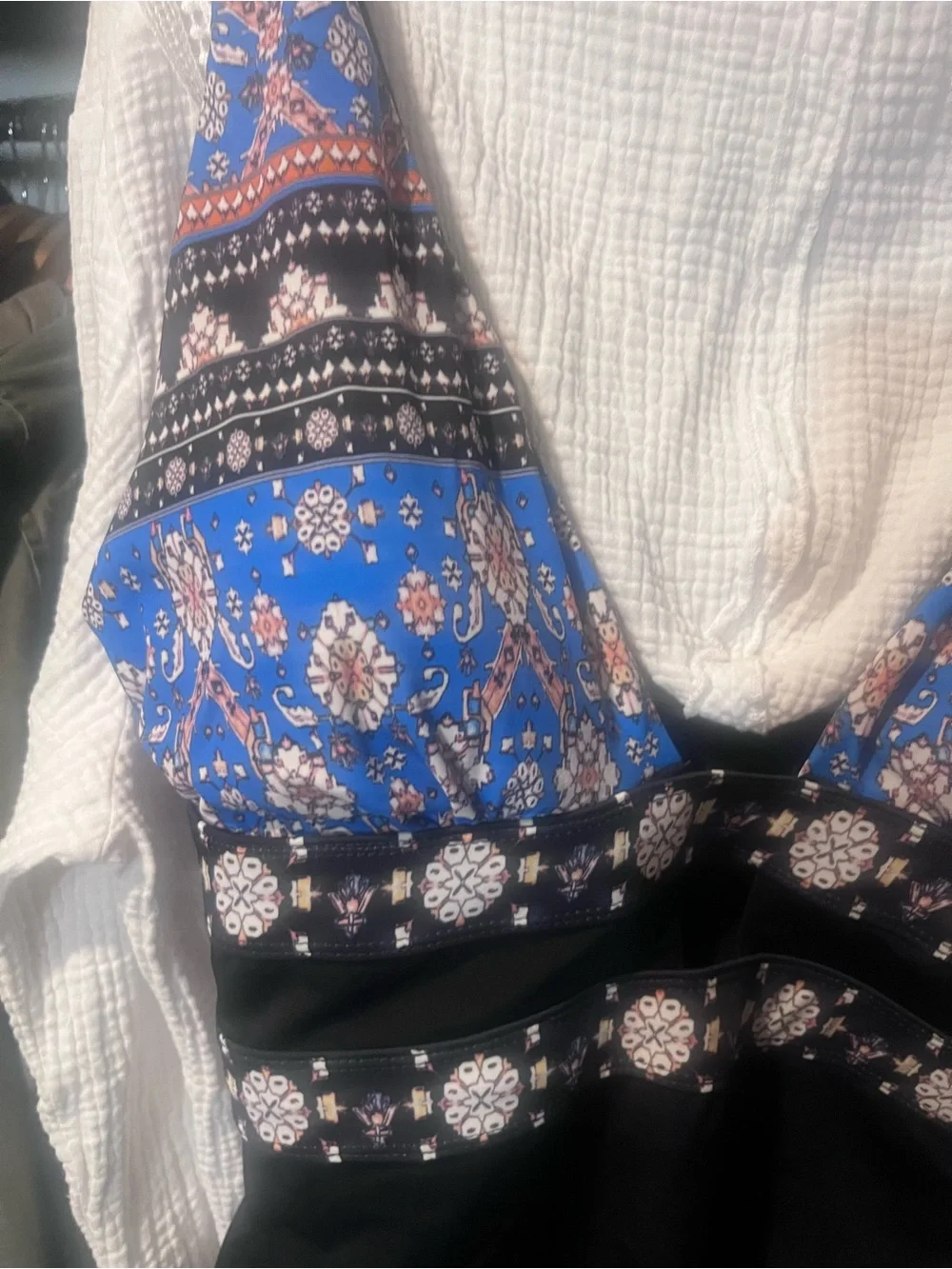 Blue & Black Patterned V-Neck Women’s one piece